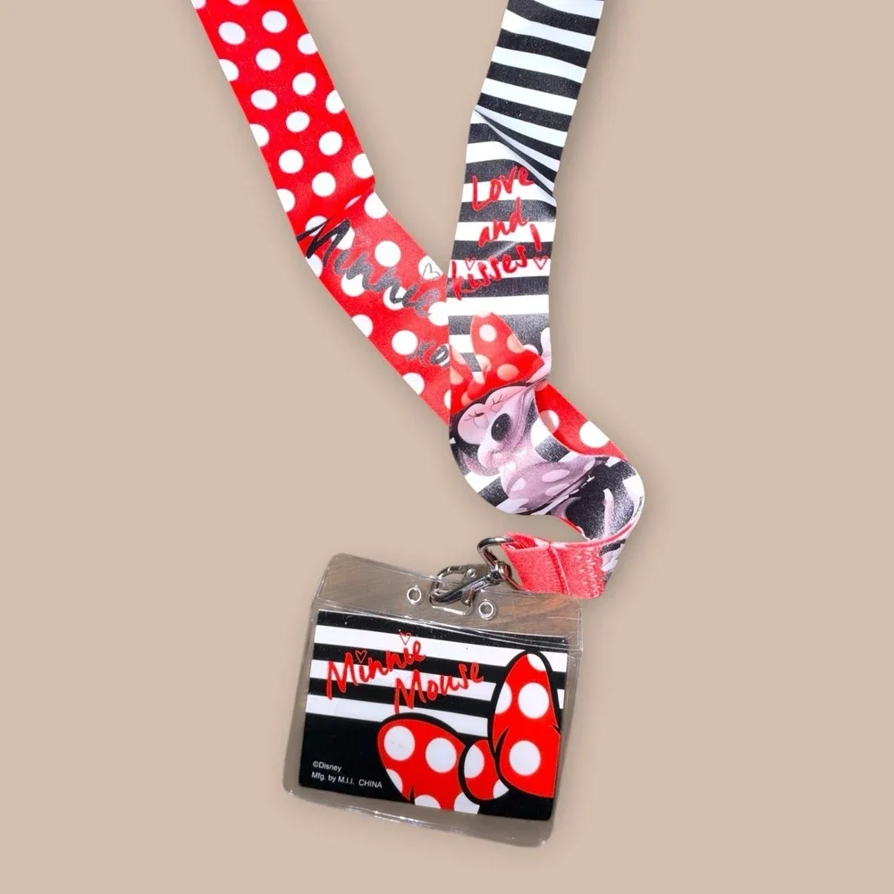 Disney Minnie Mouse Lanyard ID Badge Holder Red Polka Dot Love Kisses NWOT